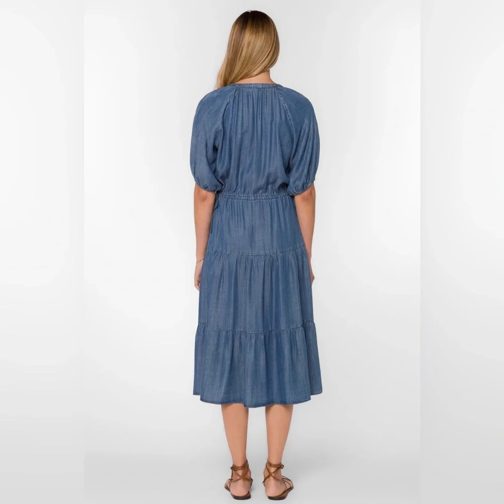 CASSIE CALVA chambray denim DRESS Midi‎ Blue Dress M - Picture 5 of 12